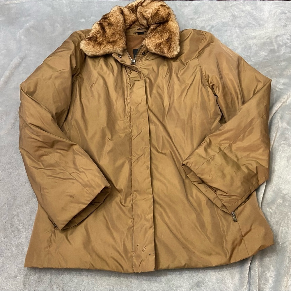 Max Mara faux fur removable collar jacket tan camel